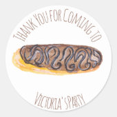 Waterverf Donut Chocolade Hand Getekend Eclair Ronde Sticker (Voorkant)