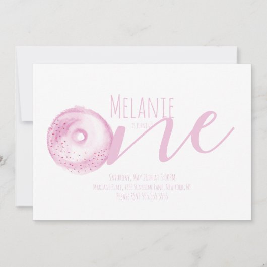 Waterverf Donut eerste verjaardag Sweet Party Pink Kaart (Voorkant)