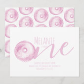 Waterverf Donut eerste verjaardag Sweet Party Pink Kaart (Voorkant / Achterkant)