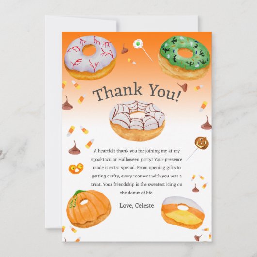 Waterverf Donut-licious Halloween Snoep Dank u Kaart (Voorkant)