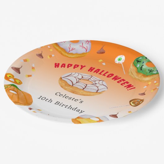 Waterverf Donut-licious Halloween Snoep Dank u Papieren Bordje (Gekanteld)