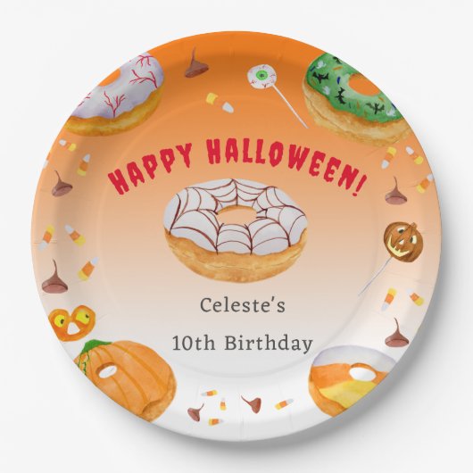 Waterverf Donut-licious Halloween Snoep Dank u Papieren Bordje (Voorkant)