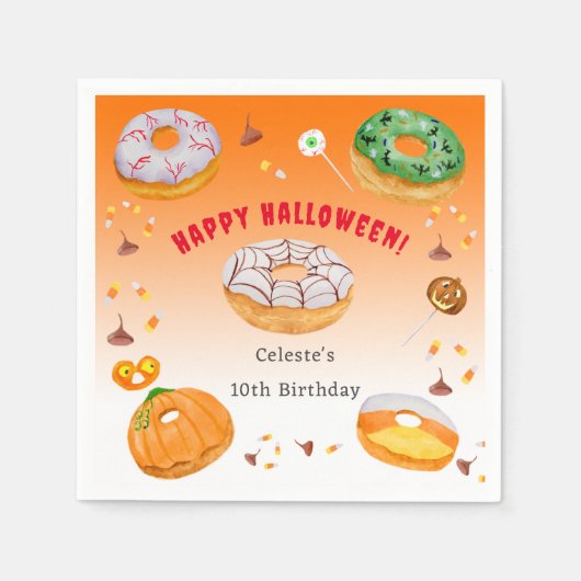 Waterverf Donut-licious Halloween Snoep Dank u Servet (Voorkant)