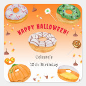 Waterverf Donut-licious Halloween Snoep Dank u Vierkante Sticker (Voorkant)