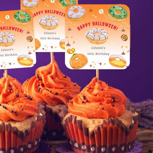 Waterverf Donut-licious Halloween Snoep Dank u Vierkante Sticker