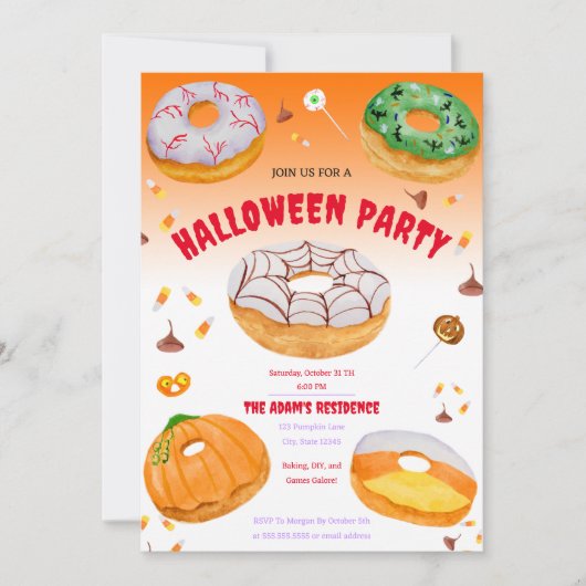 Waterverf Donut-licious Halloween Snoep Party Kaart (Voorkant)