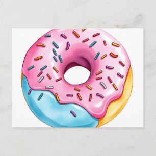 Waterverf Donut met Icing en Sprinkles op wit Briefkaart