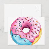 Waterverf Donut met Icing en Sprinkles op wit Briefkaart (Voorkant / Achterkant)