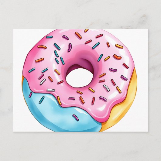 Waterverf Donut met Icing en Sprinkles op wit Briefkaart (Voorkant)