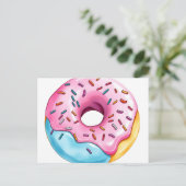 Waterverf Donut met Icing en Sprinkles op wit Briefkaart (Staand voorkant)