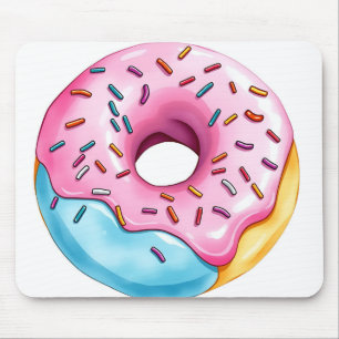 Waterverf Donut met Icing en Sprinkles op wit Muismat