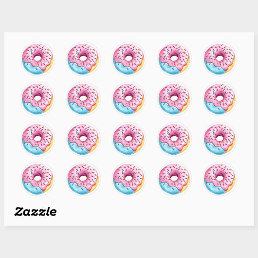 Waterverf Donut met Icing en Sprinkles op wit Ronde Sticker (Vel)