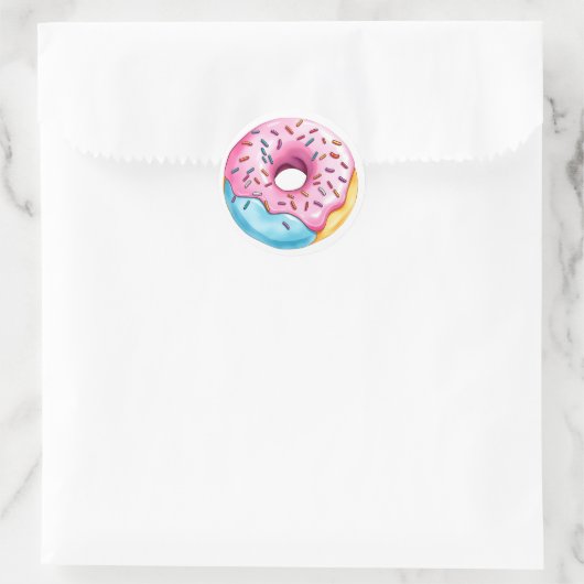 Waterverf Donut met Icing en Sprinkles op wit Ronde Sticker (Tas)