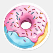 Waterverf Donut met Icing en Sprinkles op wit Ronde Sticker (Voorkant)