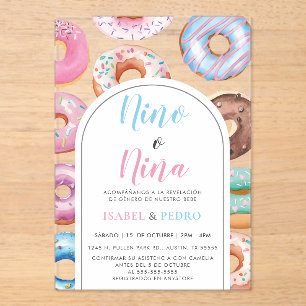 Waterverf Donut Nino o Nina Spanish Gender Reveal Acryl Uitnodigingen
