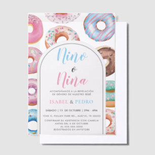 Waterverf Donut Nino o Nina Spanish Gender Reveal Vellum Uitnodigingen