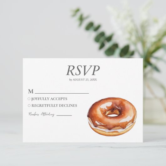 Waterverf Donut RSVP kaart bruiloft Sweet Doughnut (Staand voorkant)