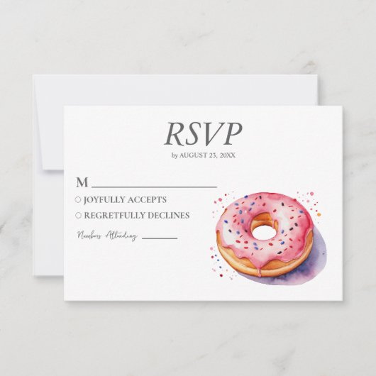 Waterverf Donut RSVP kaart bruiloft Sweet Doughnut (Voorkant)