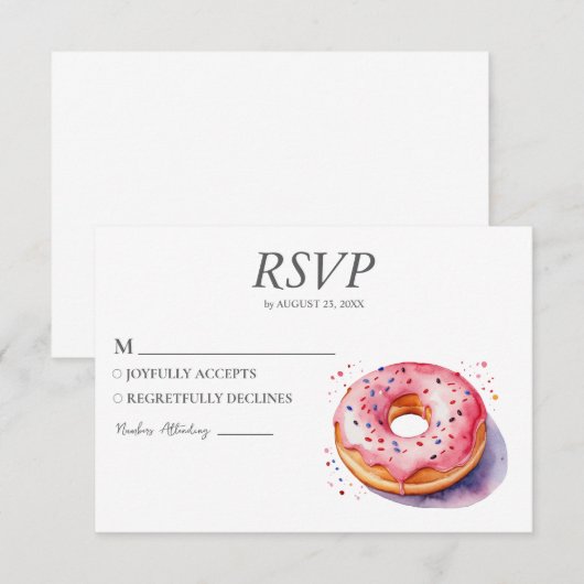 Waterverf Donut RSVP kaart bruiloft Sweet Doughnut (Voorkant / Achterkant)