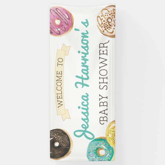 Waterverf Donut Sweet Baby shower Welkom Spandoek (Verticaal)