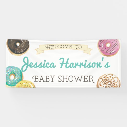Waterverf Donut Sweet Baby shower Welkom Spandoek (Horizontaal)