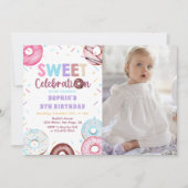 Waterverf Donut Sweet Verjaardagsfotouitnodiging Kaart (Voorkant)
