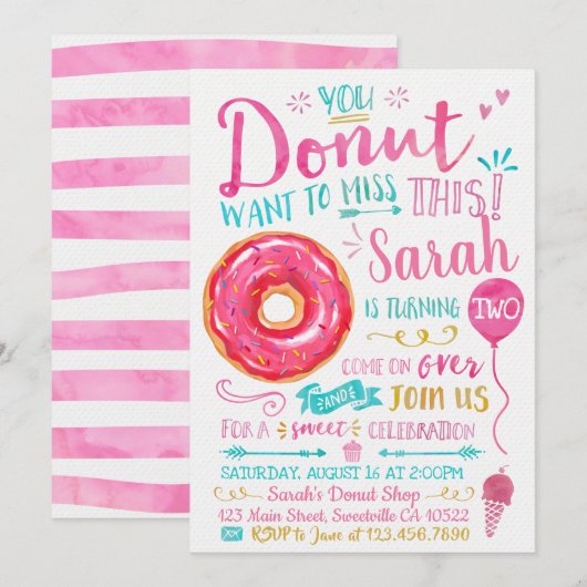 Waterverf Donut Verjaardagsuitnodiging Kaart (Voorkant / Achterkant)