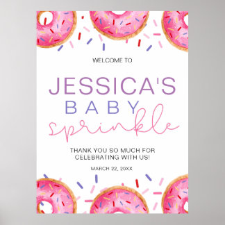 Waterverf Donuts Baby Meisje Sprinkle Shower Poster