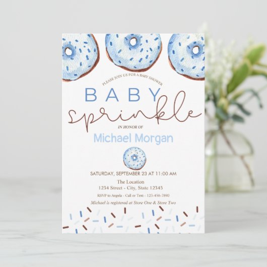 Waterverf Donuts Baby Sprinkle Boy Baby shower Kaart (Staand voorkant)