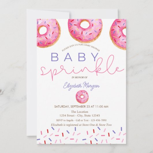Waterverf Donuts Baby Sprinkle Meisje Baby shower Kaart (Voorkant)
