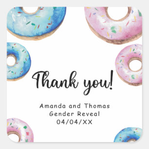 Waterverf donuts bedankt geslacht onthulling vierkante sticker