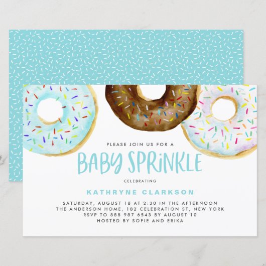 Waterverf Donuts Boy Baby Sprinkle Uitnodiging (Voorkant / Achterkant)