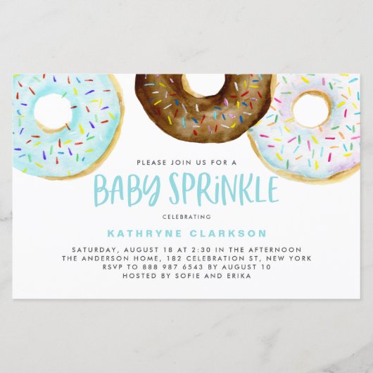 Waterverf Donuts Boy Baby Sprinkle Uitnodiging (Voorkant)