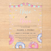 Waterverf Donuts & Confetti Spanish Gender Reveal Acryl Uitnodigingen (Voorkant)