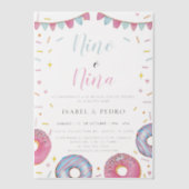 Waterverf Donuts & Confetti Spanish Gender Reveal Vellum Uitnodigingen (Voorkant)