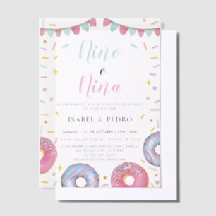 Waterverf Donuts & Confetti Spanish Gender Reveal Vellum Uitnodigingen