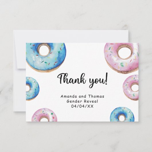 Waterverf donuts dank u Geslacht onthullen Bedankkaart (Voorkant)