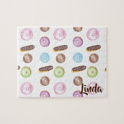 Waterverf Donuts Eclairs Doughnut Kleurrijk Legpuzzel (Horizontaal)