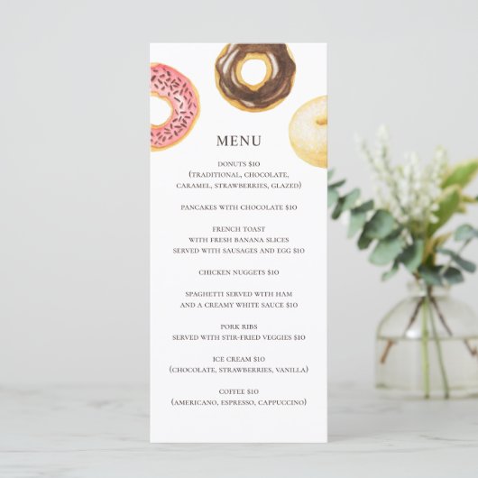 Waterverf donuts. Eenvoudig bakkerij cafe dessert Menu (Staand voorkant)