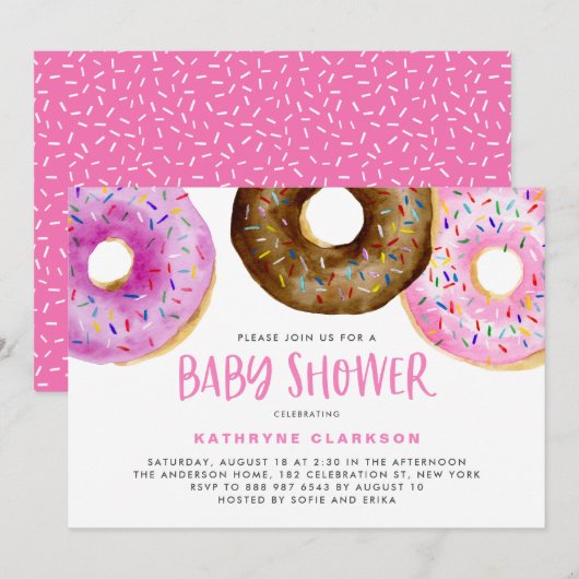 Waterverf Donuts Het is een Girl Baby Sprinkle Sho Kaart (Voorkant / Achterkant)