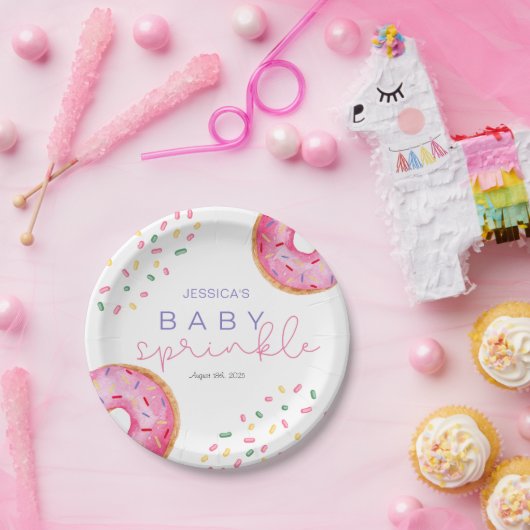 Waterverf Donuts meisje Baby Sprinkle Shower Papieren Bordje (Feest)