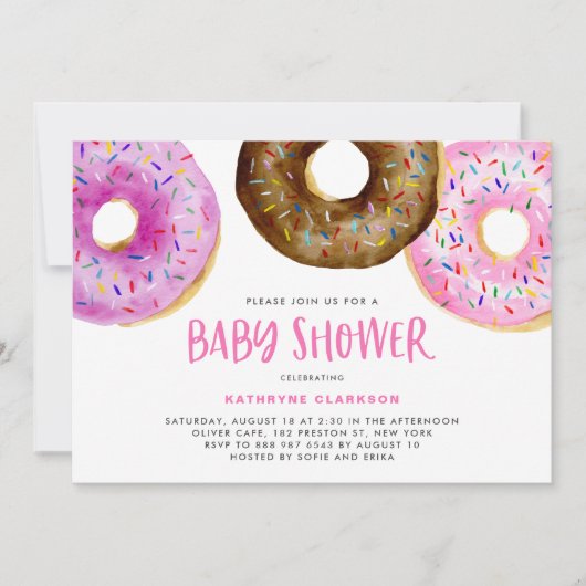 Waterverf Donuts met Sprinkles Girl Baby shower Kaart (Voorkant)