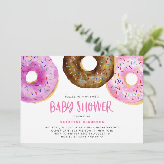 Waterverf Donuts met Sprinkles Girl Baby shower Kaart (Staand voorkant)