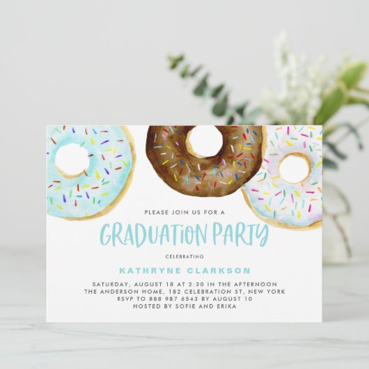 Waterverf Donuts met Sprinkles Graduation Party Kaart (Staand voorkant)