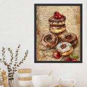 Waterverf donuts nostalgische dessertkunst poster