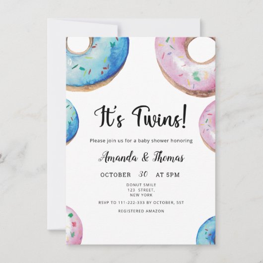 Waterverf Donuts Twin Boy Girl Baby shower Kaart (Voorkant)
