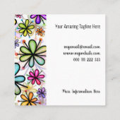 Waterverf Doodle Daisy Flower Pattern Sjabloon Sq Vierkante Visitekaartje (Achterkant)