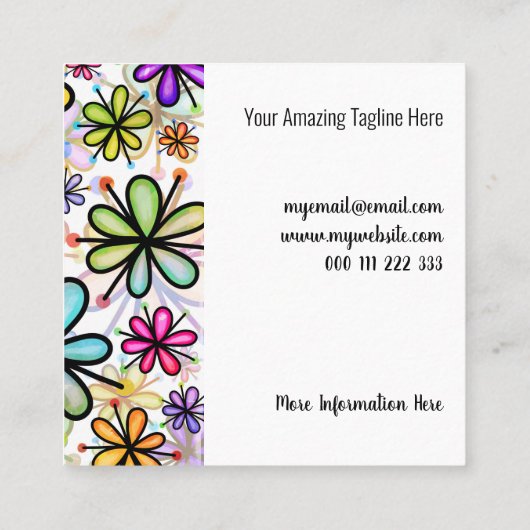 Waterverf Doodle Daisy Flower Pattern Sjabloon Sq Vierkante Visitekaartje (Achterkant)