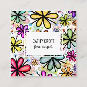 Waterverf Doodle Daisy Flower Pattern Sjabloon Sq Vierkante Visitekaartje