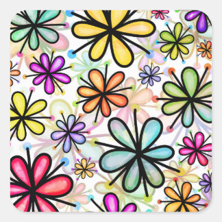 Waterverf Doodle Daisy Flower Pattern Vierkante Sticker